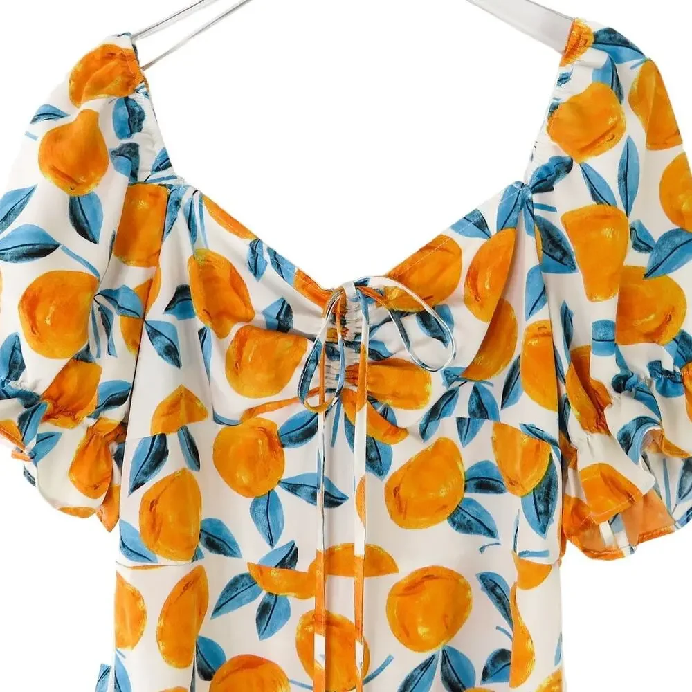 Shein Citrus Clementine Orange Puff Sleeve Mini Dress Medium Summer - Picture 3 of 10